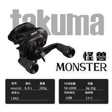 takuma 塔酷馬 怪獸 MONSTER 金屬 打黑 雷強 重雷 水滴輪 小烏龜 路亞輪 近海船釣, 怪獸 雷強輪 (餌重8-30g/上線量5,左手型