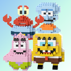 스폰지밥 캐릭터 나노블럭 4종 세트 미니 조립 피규어, 1세트