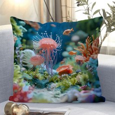 다용도 안락한 소파쿠션 양면 소파 쿠션 솜 포함 세탁가능 고탄력 선물용 안락쿠션 사무실 편의용 안락쿠션 트렌디한 스타일, 해파리-4, 40 x 40CM (솜포함 양면쿠션)