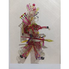 皮影 武將 牛皮雕刻 手工上色 高36cm, 如圖所示, 1個