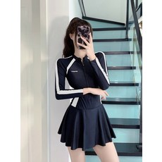 LIULU長袖連體游泳衣女士 新款連體遮肚顯瘦保守運動超仙ins風溫泉