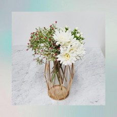 수경재배 북유럽풍 와이어화병 골드 유리화병 인테리어꽃병, 1cl3 라운드 로즈골드 L