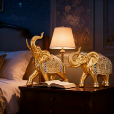 Sunwer 집들이선물 개업선물 돈들어오는 코끼리 풍수 인테리어 소품 코끼리 조각상 집들이 재물 한쌍 황금 코끼리 장식품, 골드코끼리1쌍-2PCS