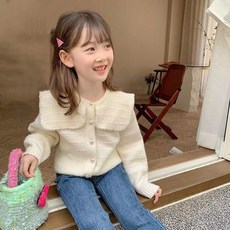 女童洋氣開衫針織衫 娃娃領兒童毛衣外套