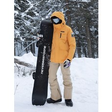 남성 스키복 세트 보온 방풍 팬츠 겨울 방수 자켓 패딩, 옐로우+카키 세트