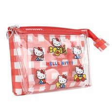 헬로키티 산리오 투명 체크 더블수납파우치 생리대 화장품 이중 키티 미니 파우치