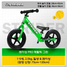 어린이용 밸런스 스쿠터 경주용 알루미늄 자전거 Strider, 1개, 12Pro 메탈릭 그린 12인치 (1-4년)