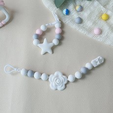 아가프라 실리콘 쪽쪽이클립/국산 치발기 신생아 출산준비 스트랩 홀더, 플라워화이트, 1개