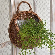 桃園出貨 壁掛花盆花籃藤編盆栽綠植壁掛式籃子編織裝飾花器手工編織籃子, 米色,小號, 1個