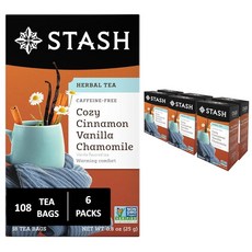 Stash Tea 더블 베르가못 얼 그레이 홍차 카페인 프리 프로젝트 프리미엄 티 인공 성분 없음 18개6팩 총 108개 140979, Cozy Cinnamon Vanilla Chamomil