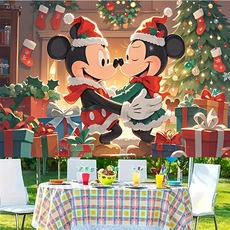 쿠쿠스토어 미키 마우스 배경 벽 태피스트리 산타 모자 & 빨간 스카프 장식, 01 GT317S1, 05 0x90 cm