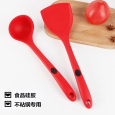 食品級矽膠鍋鏟湯勺組，適用不沾鍋，耐高溫, 紅色,飯勺, 1個