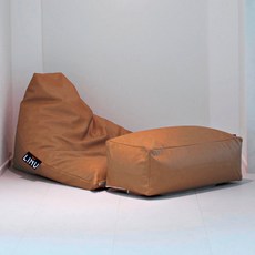LINU리누 가죽 빈백스툴 세트 빈티지 비건레더 야외 방수 이지클린 EPP, 카멜