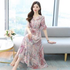 [YESPICK] 여름 여성 쉬폰 롱 원피스 - 슬림핏 랩스타일 페이즐리 휴양지 리조트룩 추천템