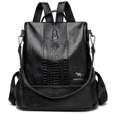 Doopa Limehe 女士雙肩包背囊大容量方形背帶素面磨砂收納輕便四季旅行中老年女士雙肩包, 黑色