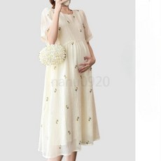 빅사이즈 임부복 원피스 자수 포인트 베이지