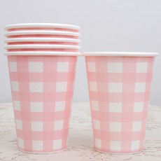 체크핑크컵(6입)/파티용품 테이블장식 생일파티 테이블세팅 다과상차림 예쁜일회용컵
