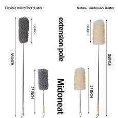 MID 미드oneat 램스울 및 극세사 먼지떨이 2개 긴 거리/확장 가능한 최대 218.4cm(86인치) 높은 천장 팬 내부 지붕 거미줄 키보드 가구 청소용, MID 미드oneat 램스울 및 극세사 먼지떨이, 2개