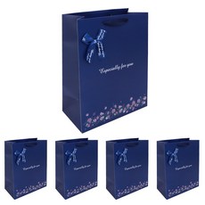 VITALO 네이비 플로럴 리본 선물 쇼핑백 답례품 고급 종이가방 5P, 5개