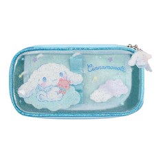 산리오 정품 큐티 글로시 펄 악세사리달린 필통파우치 투명 펜파우치, 1개, 시나모롤(블루)