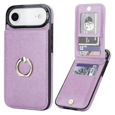 KIHUWEY 아이폰 17 에어 케이스 지갑 신용 카드 홀더 포함 360° 회전 링 PU 가죽 마그네틱 걸쇠 킥스탠드 튼튼한 보호 커버 여성 및 남성용 16.5 인치 (블, 퍼플