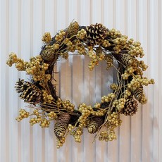 聖誕花環 花圈掛飾 前門花環裝飾 櫥窗擺設 花圈門掛 櫥窗掛飾 【台灣現貨/隔日到貨】, 金松果花圈花環, 1個