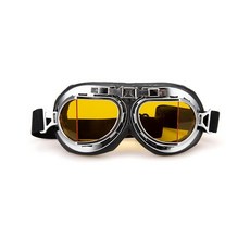 CRG Sports 빈티지 에이비에이터 파일럿 스타일 오토바이 크루저 스쿠터 고글 T08 T08BCB - 페어런트, 옐로우 렌즈 블랙 패딩 실버 프레임