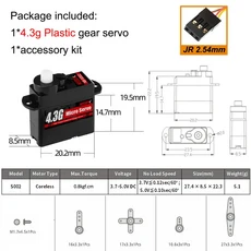 호환NEEBRC 2g 4.3g 5g 8g RC 비행기 드론 용 디지털 마이크로 서보 미니 자동차 헬리콥터 고정 날개 Wltoy, 07 4.3g Plastic Gear, 1개