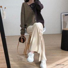 Yellwell 가을겨울 비정형 캐주얼 배색 니트 스웨터 여성용 DJP