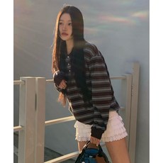 락케이크 ROCKCAKE Striped Polo T-Shirt - Brown