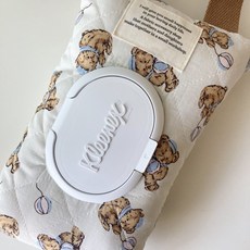 韓國ins風 氣球小熊絎縫棉濕巾袋 汽車外出推車 便攜掛式布藝紙巾盒, 氣球小熊溼巾袋, 1個