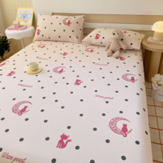 純棉老粗布床單 簡約碎花圖案, 月亮猫, 床單單件-120x245cm【適用於0.8-0.9學生床】
