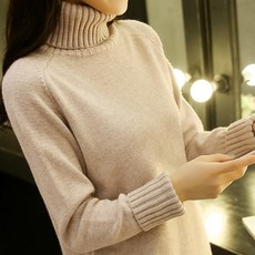 터틀넥 화이트 스웨터 여성용 바닥 셔츠 2022 년 새로운 가을과 겨울 폭발 여성 두꺼운 느슨한 내부 니트, 라이트 커피, 1개