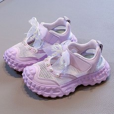 로르카 14세 이상 여아 리본 진주 장식 메쉬 발등스트랩 미끄럼방지 운동화
