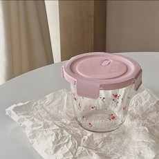 Like Yimo ins風 藍色小黃花 可微波帶蓋 防漏防潮飯盒 保鮮碗儲物罐子, 粉色700ml, 1個