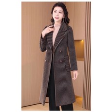 양면 착용 가능 기모 도톰 여성용 모직 코트 모직코트 미디엄 롱 흑백 스프 패턴 재단하다 모직 코트 모던 이미지 살을/가리다