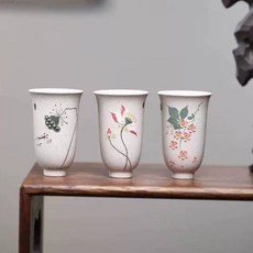 手繪草木灰紫砂主人茶杯單杯聞香杯個人品茗家用陶瓷功夫茶具, 1個, 款4（一套3個）各1個