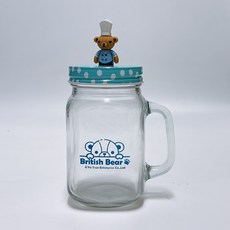 英國熊造型玻璃杯 可愛廚師小熊杯蓋 透明手柄玻璃水杯, 1個, 450ml