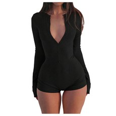 발레복 체조 버튼 유니트 바디콘 유니폼 롬퍼 WDIRARA 반바지 업 긴팔 점프수트 여성