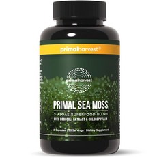 Primal Harvest Bladderwack 및 아일랜드 바다 이끼가 함유된 Sea Moss 캡슐 클로렐라 브로콜리 씨앗 추출물 식물 기반 보충제 성인용, Primal Harvest Bladderwack 및 아, 1개