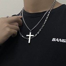 티타늄 커플 펜던트 십자가 크로스 더블레이어 목걸이