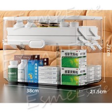 多層透明PP醫藥箱家用急救箱 大容量藥品收納盒 便攜式分層整理箱附藥盒, 1個, 透明醫藥箱—透明特大號