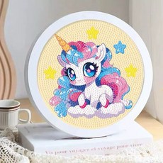 獨角獸鑽石貼畫 DIY手作 圓框 兒童手作 兒童勞作 DIY鑽石貼畫, 1個, 獨角獸04 （壓克力圓框）