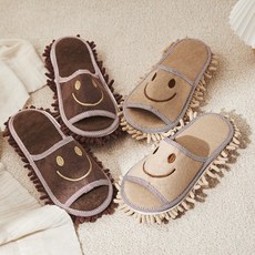 극세사걸레슬리퍼 거실청소슬리퍼 걸래실내화 걸으면서청소, 1개, 스마일 청소슬리퍼_베이지