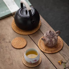 手工藤編隔熱墊 茶杯墊 壺墊, 7-8CM真藤墊隔熱墊, 無漆無蠟