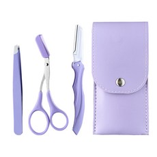 1+1 헬스와미 눈썹 정리 도구 3종 핀셋 빗가위 눈썹칼 세트, 퍼플+퍼플, 1세트