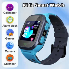 새로운 스마트워치 어린이 SOS GPS 위치추적 카메라 터치스크린 전화 음성 채팅 사진 게임 남아 선물, 02 Blue