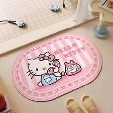 란틴 욕실 발매트 빨아쓰는 규조토 미끄럼방지매트 화장실 앞 발매트 주방 베란다 전화냥이, 핑크 캣A, 1개