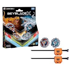 Beyblade X 쥬라기 월드 콜라보 T. 렉스 대 모사사우루스 멀티팩 세트 타카라 토미 탑 2개 발사기 배틀 게임 공룡 장난감 만 8세 이상 148288, T. Rex vs. Mosasaurus