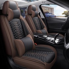 고급 나파 가죽 3D 시트 커버 앞좌석 1P 사계절 공용 허리받침대 포함 목베개, 1개, 브라운